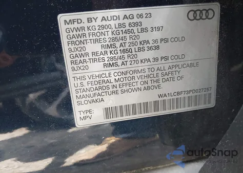 2023 Audi Q7 Premium Plus 45 Tfsi Quattro Tiptronic z USA, uszkodzony, nr VIN WA1LCBF73PD027257